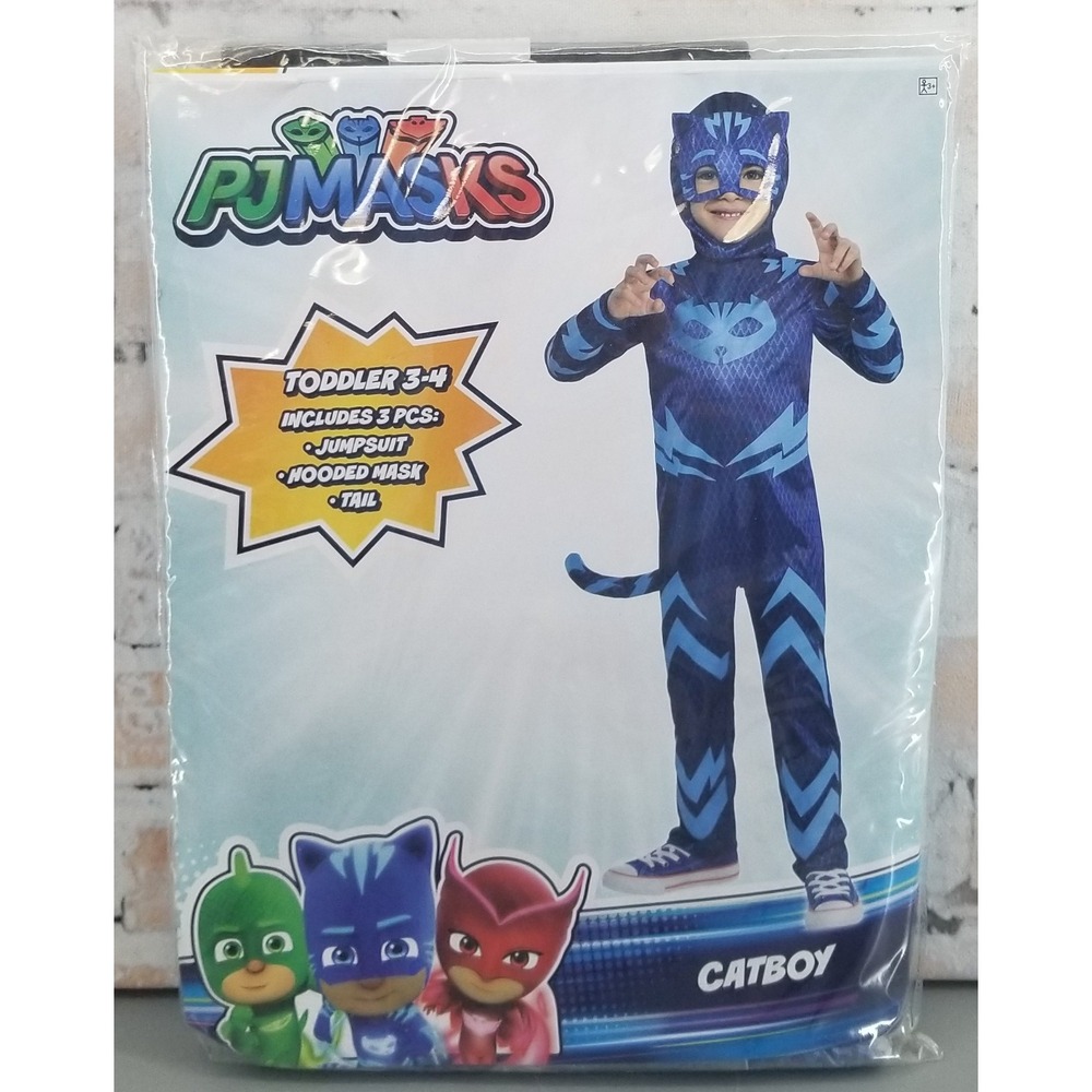 PJ Masks Catboy Toddler 3T-4T Halloween Costume Blue Jumpsuit- Hooded Mask -Tail